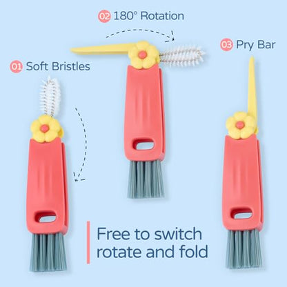 Generic 3 in 1 Cup Lid Cleaning Brush, Multi-Functional, Portable, Blue+pink, Plastic, Nylon Bristles, 2 Pack - color: Blue+pink