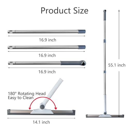 Silicone Air Broom Sweeper, Household Squeegee with Adjustable Small Handle for Cleaning Pet Hair, Floor, Bathroom, Kitchen, Glass, Window, Water, Grey