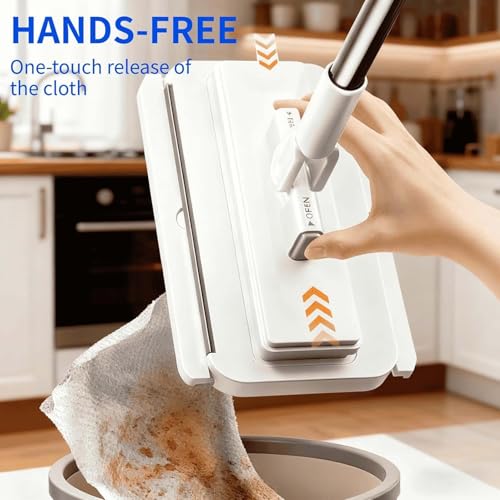 2026 Upgraded Hands Free Multi Purpose Flat Mop, Hands Free Flat Mop, One-Button Cloth Grip, 360° Rotating Reusable Lazy Mops for Floor Wall & Bathroom, Wet & Dry Use (1Mop+4Face Towel) - color: 1mop+4face Towel
