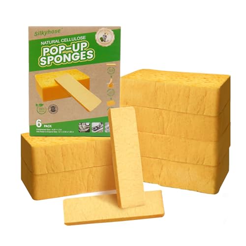 6 Pack Pop-Up Cellulose Sponges | Large Thick & Tear-Resistant | Biodegradable Compressed Sponges for Kitchen, Dishes, Car | Super Absorbent & Long-Lasting