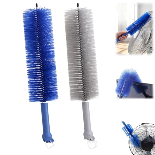 2026 New 2 Pcs Fan Cleaning Brush Bendable Cobweb Duster Cobweb Duster, Bendable Fan Duster, Plastic Fan Cleaner Brush, Microfiber Head Dusting Brush (2, B+G) - color: B+g
