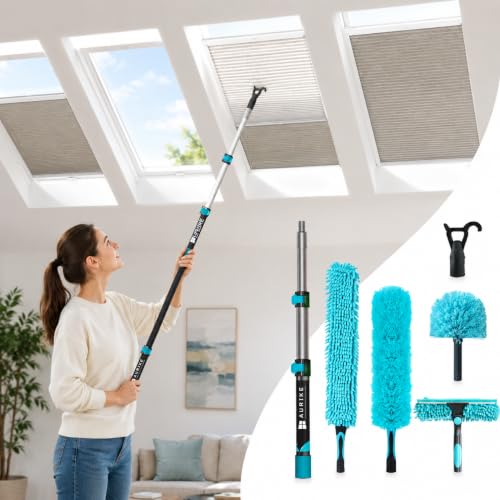 High Ceiling Duster Kit with 3-7T Heavy Duty Extension Pole, Reaches Up to 25FT, Includes Microfiber Feather Duster, Cobweb and Ceiling Fan Duster, Window Squeegee Cleaner & Skylight Hook (7FT) - size: 7FT