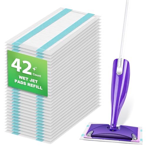42 Count Disposable for Swiffer Wet Jet Pads for Swiffer WetJet Spray Mop, Extra Strong Dirt Locking and Water Absorbent, Powerful Stain Removal - size: 42 WetJet Pads Sup
