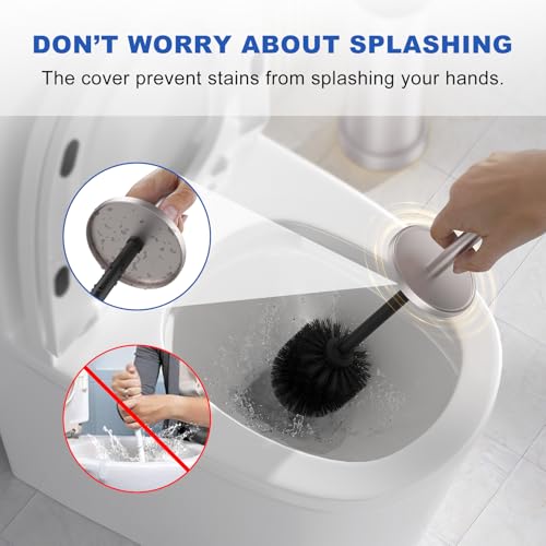 Brushed Nickel Toilet Brush and Holder Set, 304 Stainless Steel Toilet Brush for Bathroom, Heavy Duty Toilet Bowl Brush with Holder, Removable Inner Bowl and Splash Protection, Long Handle - color: Brushed Nickel