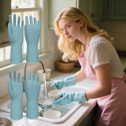 2/3 Pairs Universal Assorted Multi Latex Cleaning Rubber Gloves for Dishwashing, Kitchen, Bathroom, and Household Use, Waterproof, Non-Slip, Durable Reusable Gloves - color: Light blue