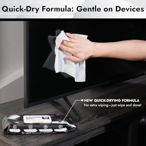 Air Jungles Electronic Wipes Screen Cleaner 70 Count, No Cloth Needed, XL 8"x10" Cleaning for LED Screen, TVs, Computer, Tablet, Phone, Laptops, Monitor, Smart Watch, Headphone and Gaming Equipment - size: 70 Count (Pack of 1)