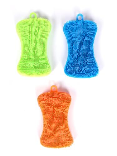 3 Pcs Silicone Dish Scrubber, Multi-Purpose Sponge Dish Brushes, Reusable Sponge Brush for Kitchen Dishes Washing and Cleaning, Dry Fast
