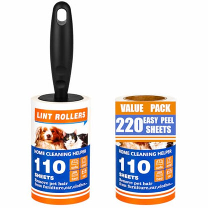 Lint Roller 220 Sheets with 1 Handle, Pet Hair Remover for Laundry, Extra Sticky Lint Rollers for Pet Hair on Clothes, Furniture & Car - Dog & Cat Hair Removal Tool - size: 220 Sheets with 1 Handle