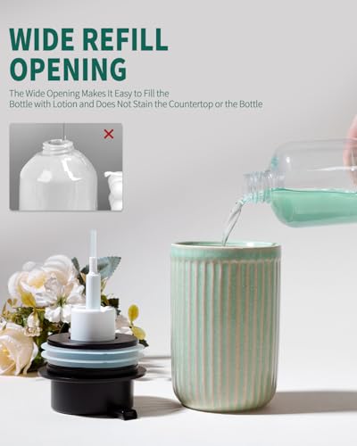 BosilunLife Foam Hand Soap Dispenser - Ceramic Foaming Soap Dispenser for Bathroom 12oz Refillable Liquid Lotion Soap Dispenser with Rust-Proof Foaming Pump for Countertop (Light Green) - color: Light Green Foam Pump
