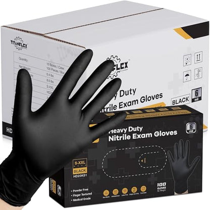 TitanFlex Disposable Nitrile Exam Gloves -6-mil, Black, Large 1000-ct Case, Heavy Duty, Latex Free, Food Safe for Cooking & Food Prep - color: 02 6mil (1000ct), size: Large