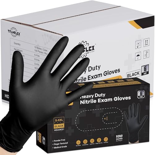 TitanFlex Disposable Nitrile Exam Gloves - 6-mil, Black, Medium 1000-ct Case, Heavy Duty, Latex Free, Food Safe for Cooking & Food Prep - color: 02 6mil (1000ct), size: Medium