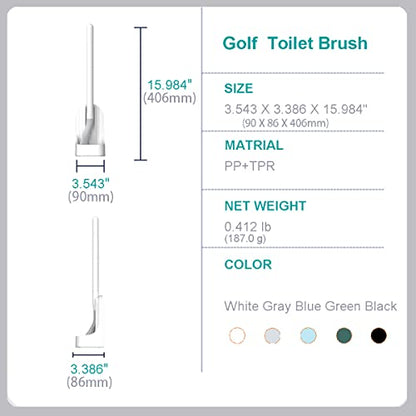 Toilet Brush, Long Handle Golf Toilet Brush with Holder 360° Deep Cleaning Flexible Silicone Toilet Cleaner Brush Wall Mounted for Bathroom (White) - color: White