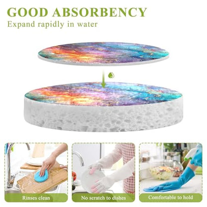 YETTASBIN Marble 3PCS Wood Pulp Scrub Sponges, Reusable Absorbent Household Cleaning Sponge Non-Scratch Kitchen Dish Sponges, Multi-Surface Safe Scrubber for Nonstick Pans, Pots