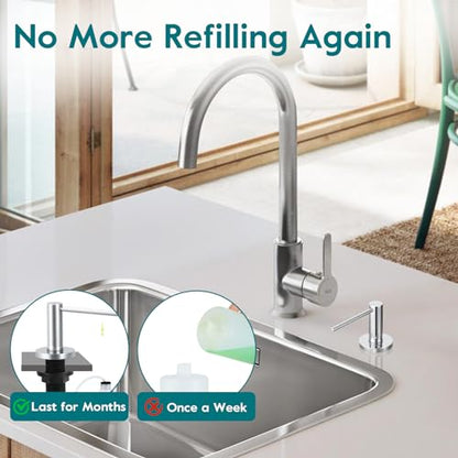 Gappo Soap Dispenser for Kitchen Sink Polished Chrome, Stainless Steel Countertop Pump, Built in Sink Soap Dispenser with 47" Extension Tube kit - color: Polished Chrome