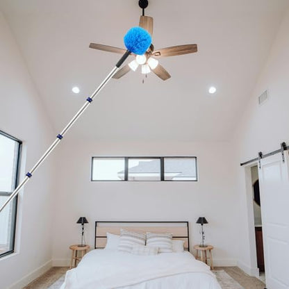 23FT High Reach Cobweb Duster with Extension Pole, Spider Web Brush with Lightweight 4-16.5 ft Telescoping Pole, Soft Bristles Webster Cobweb Duster for Outdoor Indoor Cleaning
