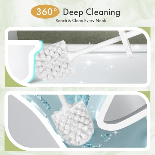 Toilet Bowl Brush and Holder Set 2 Pack with 4 Extra Brush Heads | Extra Long Handle with Splash Guard Cover, Tool-Free Installation, Bathroom Space-Saving, Cleaner Sets for Apartments, RV (White) - color: White