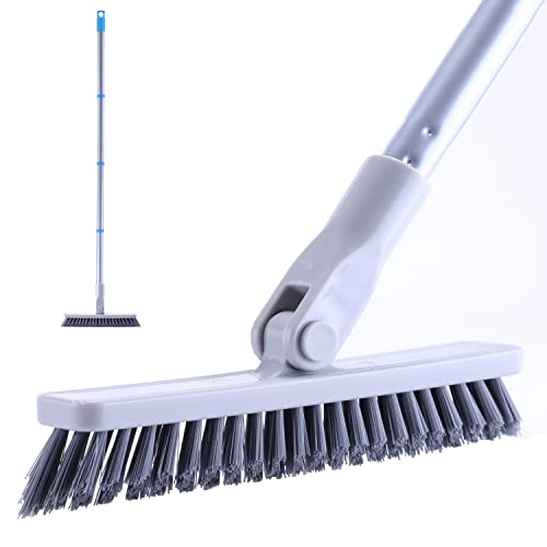 YONILL Grout Brush with Long Handle - Heavy Duty Grout Cleaner Brushes for Tile Floors, Swivel Stiff Bristles Floor Scrubber Cleaning Tool, Floor Scrub Brush for Shower, Kitchen, Baseboards and Corner - color: Gray