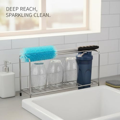 Long Handle Bottle Cleaning Brush for Narrow Neck Containers, Durable Nylon Bristles, Blue - size: 14.57 x 4.72 x 1.18 in