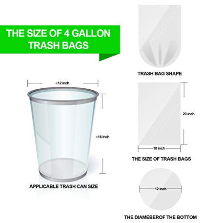 FORID Clear Small Trash Bags - 4 Gallon Garbage Bags Wastebasket Bin Liners 220 Count Plastic Trash Bags for Bathroom Bedroom Office Trash Can - style: 4 Gal (220 Count)