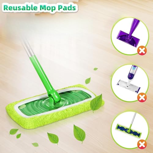 Microfiber Mop Pads - 4 Pack Reusable Washable Refills for Wet & Dry Floor Cleaning - Fits Most Standard Mops - Yellow Green Household Cleaning Pads - color: Yellow Green