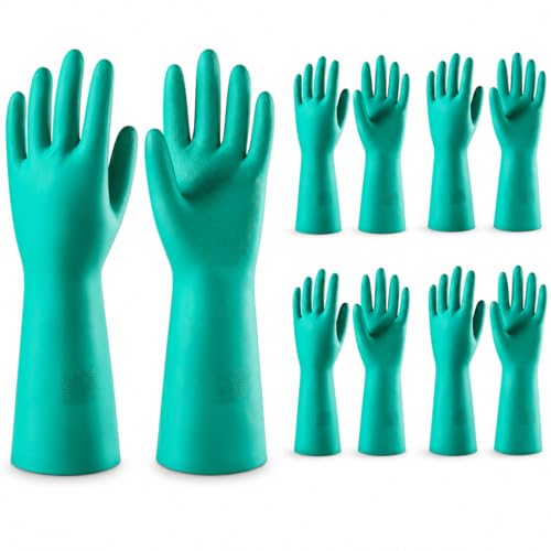 15 Mil Chemical Resistant Nitrile Gloves, Latex free Durable Cleaning Gloves, Resist Acid, Alkali, Solvent and Oil - color: 5 Pair-green, size: Small