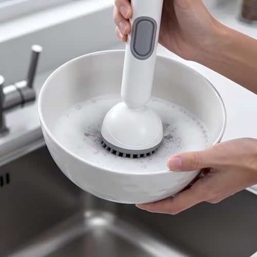 Adjustable & Rotatable Dish Brush with Press-Type Detergent Dispenser, 6 Angles & Scratch-Free Bristles, Wall Mounted Kitchen Scrub Brush for Pots, Pans, Dishes, Utensils, Sinks, Stoves & Cookware