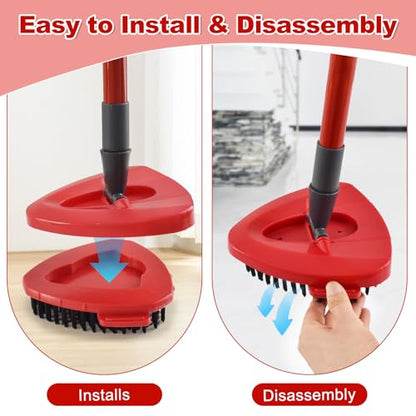 2-Pack Mop Scrub Brush Head for O-Cedar EasyWring 1-Tank, Hard Bristle | Triangular single bucket system base refill. Heavy duty grout tile scrubber attachments. Red shower kitchen cleaning part - size: 2 Pack