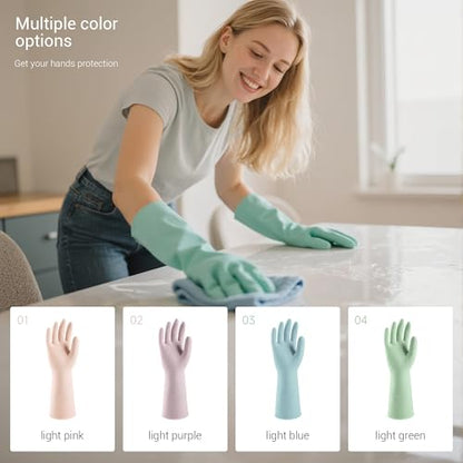 ThxToms 4 Pairs Reusable Rubber Gloves, 13" Natural Latex, 10mil Thick Heavy Duty Dishwashing & Cleaning Gloves, Non-Slip Grip, Multi-Color, Ideal for Kitchen, Bathroom, Car, & Garden Cleaning, Small - size: Large