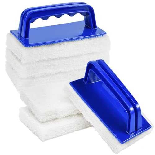 YoleShy Shower Scrubber Non-Scratch Bathtub Scrubber Heavy Duty Scrub Pad with Handle for Bathroom Tile Bathtubs Shower Tile Sink Pool Tile Spas (Blue) - color: Blue