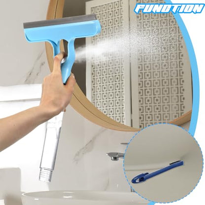Lothee 1pcs 3 in 1 Window Squeegee, 23'' Long Handle Window Cleaning Scraper, Squeegee and Scrubber with Spray for Walls, Car Windshields, Bathrooms, Kitchens (Bule) - color: Bule