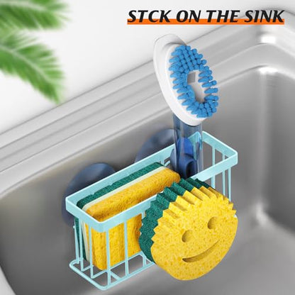 MURLONG Sponge Holder Smiley Face,Sink Caddy for Kitchen Sink,Sponge Holder with 2 PCS Suction Cups/1 PCS Adhesive Strips,Designed for Sponge,Soap,Dish Brush,Scrubber-Blue - color: Blue
