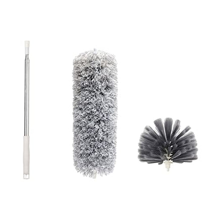Microfiber Feather Duster Extendable Duster with 100'' Extra Long Stainless Steel Pole and Wire Brush Head, Bendable Head & Long Handle Dusters for Cleaning Ceiling Fan, Blinds, Furniture, Cars