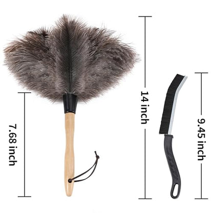 Soarer Ostrich Feather Duster - 14 inches Fluffy Handle Reusable Feather Duster 2pcs Cleaning Brush for Cleaning Supplies,Ceiling Fan, Crafts, Blinds, Furniture - color: 14inch Kit