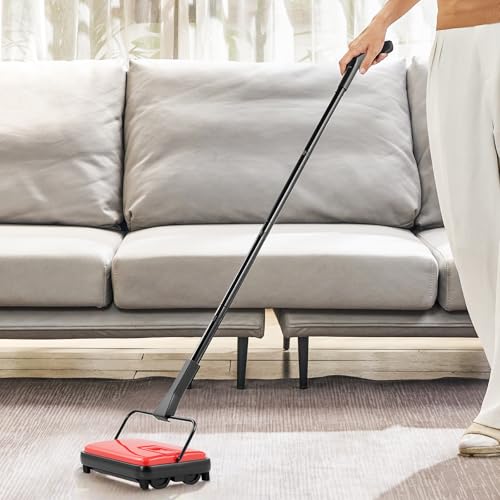 VEVOR Carpet Sweeper Manual, Floor Sweeper with 300 ml Dustbin Capacity Easy to Empty, 6.7 inch Cleaning Width for Home Office Carpets Pet Hair Dust, Red - color: Red