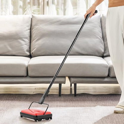 VEVOR Carpet Sweeper Manual, Floor Sweeper with 300 ml Dustbin Capacity Easy to Empty, 6.7 inch Cleaning Width for Home Office Carpets Pet Hair Dust, Red - color: Red