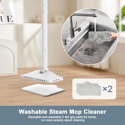 Steam Cleaner, 6 in1 Rotated Steam Mop Cleaner with 2 Modes, 2 Microfiber Pads, 400ML Removable Tank, 23FT Power Cable, Detachable Steam Mops for Floor, Laminate Floor, Tiles Cleaning (First Frost) - color: First Frost