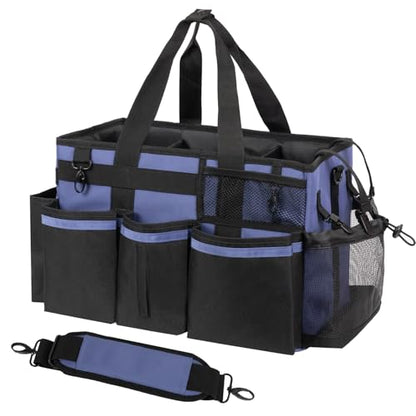 SCAVATA Wearable Cleaning Caddy, Cleaning Caddy Supplies Organizer with Handle & Shoulder Straps for Housekeepers, Under Sink & Car Cleaning Tool Organizers Bag with 4 Foldable Divider (CeruleanBlue) - color: CeruleanBlue