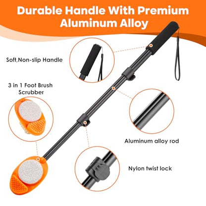 Foot Scrubber with Pumice Stone, 3 in 1 Adjustable Aluminum Tube 15”-28” Shower feet Dead Skin Remover, Foot Cleaning Brush for Seniors,Elderly, Disabled Men and Women