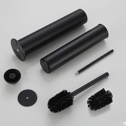 BGL Toilet Brush and Holder Set, Heavy Duty 304 Stainless Steel, Round Base and Long Handle for Bathroom Deep Cleaning, Drip-Proof, Space Saving for Storag, Black - color: Matte Black