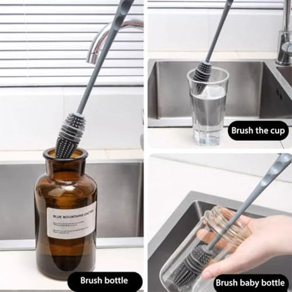 [Long-Handled Brush for Cleaning] Versatile Long-Handled Silicone Brush for Cups & Bottles - Reusable, Ideal for Kitchen, Bathroom, Car Cleaning, Bathroom Cleaning Tools（Grey） - color: Gray