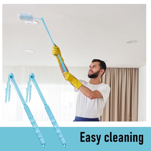 Colingmill 4 Pcs 3 ft Replacement Handles Compatible with Duster Refills, Long Extended Handle Only, Adjustable Length for Ceiling Fans, Blinds, Shelves, Windows, Foldable & Extendable (Sky Blue) - color: Sky Blue