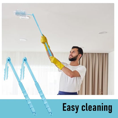 Colingmill 4 Pcs 3 ft Replacement Handles Compatible with Duster Refills, Long Extended Handle Only, Adjustable Length for Ceiling Fans, Blinds, Shelves, Windows, Foldable & Extendable (Sky Blue) - color: Sky Blue