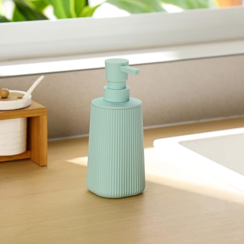 Small Soap Dispenser for Bathroom and Kitchen, Modern Farmhouse Striped Style Plastic Hand Soap Dish Soap Dispenser with Pump Matte Light Green - color: Light Green