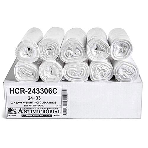 Aluf Plastics High Density Trash Bags, 16 Gallon, 1000 Count, 6 Micron (eq), 24" x 33", Clear, for Bathroom, Office, Industrial, Commercial, Janitorial, Municipal, Recycling - color: Clear, style: 12-16 Gal, 6 Micron Equiv, 1000 Count