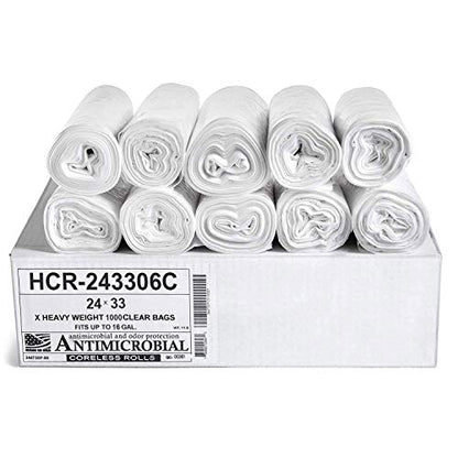 Aluf Plastics High Density Trash Bags, 16 Gallon, 1000 Count, 6 Micron (eq), 24" x 33", Clear, for Bathroom, Office, Industrial, Commercial, Janitorial, Municipal, Recycling - color: Clear, style: 12-16 Gal, 6 Micron Equiv, 1000 Count