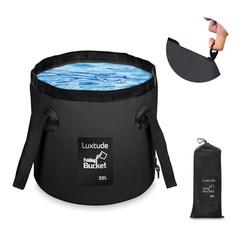 Luxtude Collapsible Bucket with Handle, Portable 5 Gallon Bucket for Camping, Fishing, Beach, Gardening, RV & Outdoor Emergency, Heavy-Duty & Ultra Lightweight Water Storage Container - color: Black