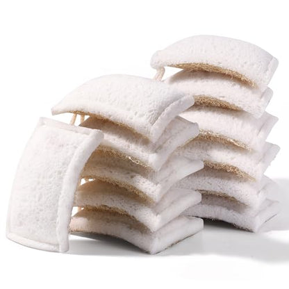JOYMOOP Compressed Cellulose & Loofah Scrubbers, Non-Scratch Scrub Sponge, Kitchen Sponges for Dishes, 12-Pack, Dual-Sided Dish Sponge for Nonstick Cookware & All Surfaces - color: White [12 Pcs]