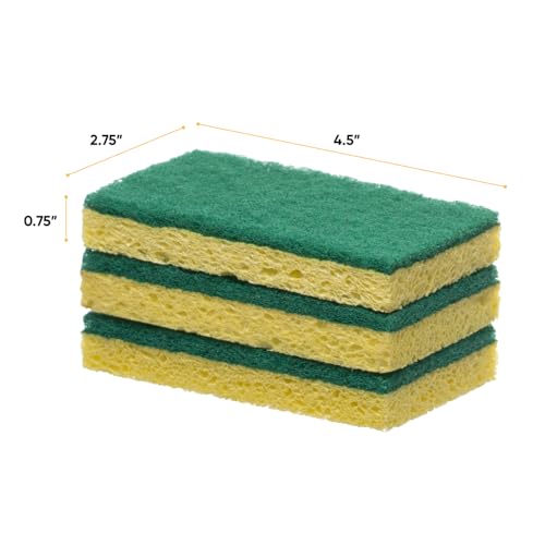 Scrubee Heavy Duty Scrub Sponge with Scouring Pad, Kitchen Dishwashing, Sink, Pot and Frying Pan Cellulose Scrubber Sponge Non Scratch. By Superio… (4.5" 12 Pack) - color: Green, size: 12-pack