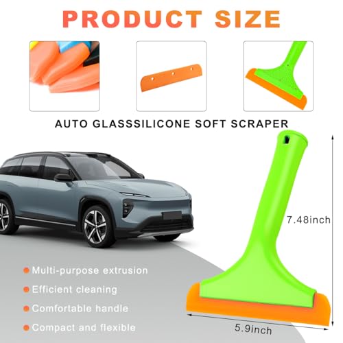 KVAEY Small Silicone Window Squeegee, 5.9 Inch Car Windshield Water Blade Squeegee with Non-Slip Handle, All-Purpose Cleaning Squeegee for Car Windshield, Window, Mirror (Light Green) - color: Light Green