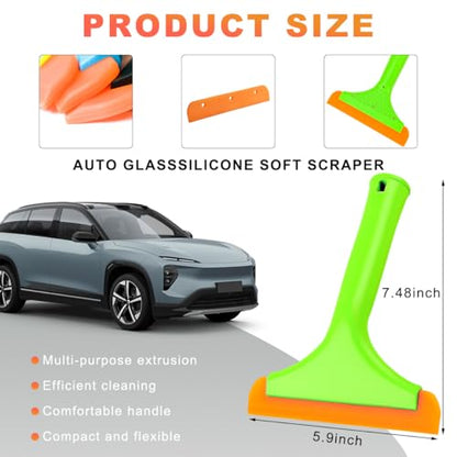 KVAEY Small Silicone Window Squeegee, 5.9 Inch Car Windshield Water Blade Squeegee with Non-Slip Handle, All-Purpose Cleaning Squeegee for Car Windshield, Window, Mirror (Light Green) - color: Light Green